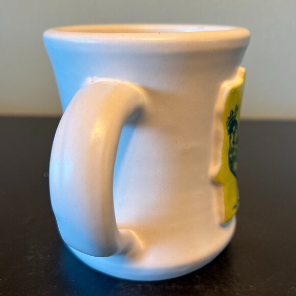 Handcrafted White Matte Pottery Mug with Rooster on Minnesota Shaped Medalion - Picture 2 of 12
